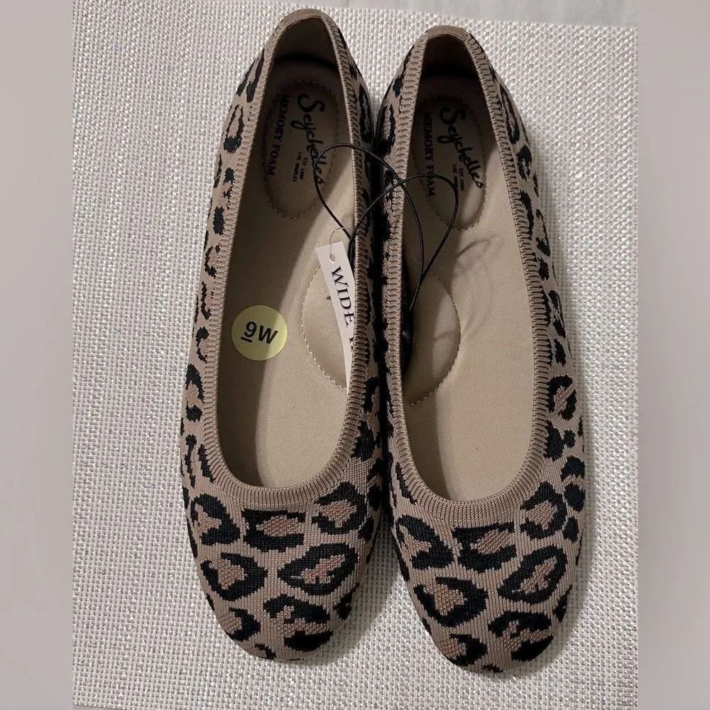 Seychelles 8W/9W Tan Brown Black Animal Leppard Print Knit Memory Foam Flats